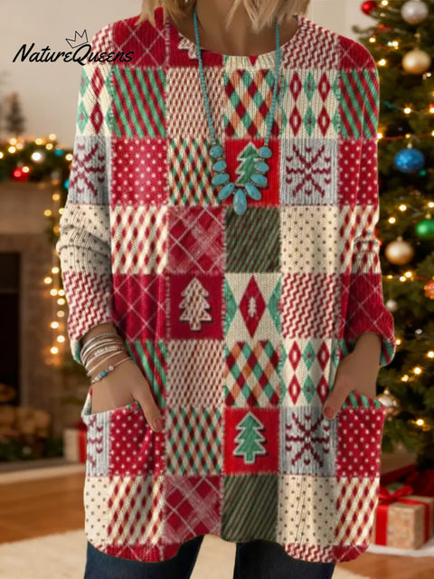 Women's Christmas Pattern Art Print Casual Cotton Knitted Sweater