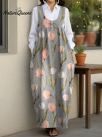 Women's Tulip Art Flowers Casual Loose Denim Vest Dress