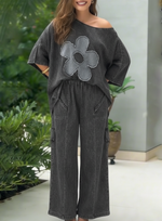 Casual Floral Off-the-shoulder Denim Cotton Top