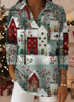 Women's VintageChristmasArt Print Casual Sweater