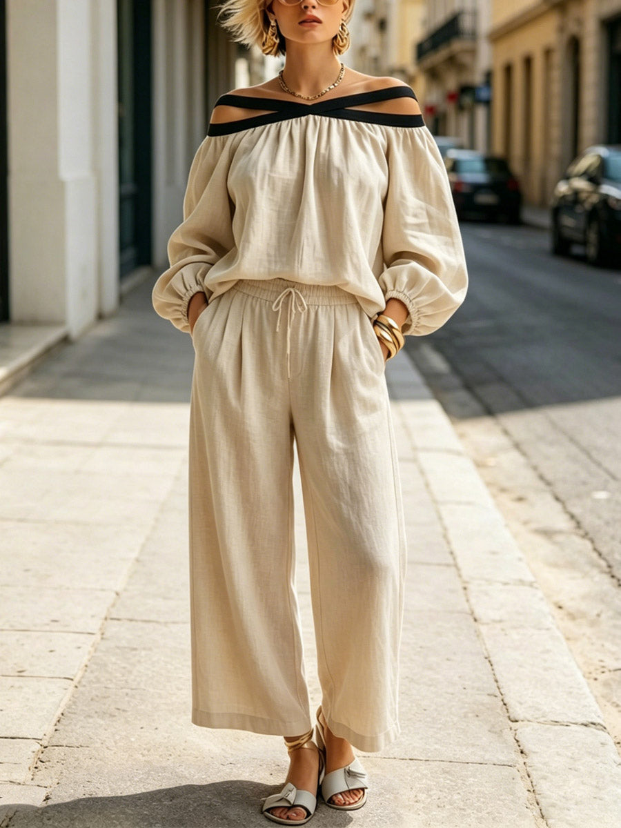 Women's Art Comfortable Casual Stylish Top And Pants Cotton Linen Two-piece Set