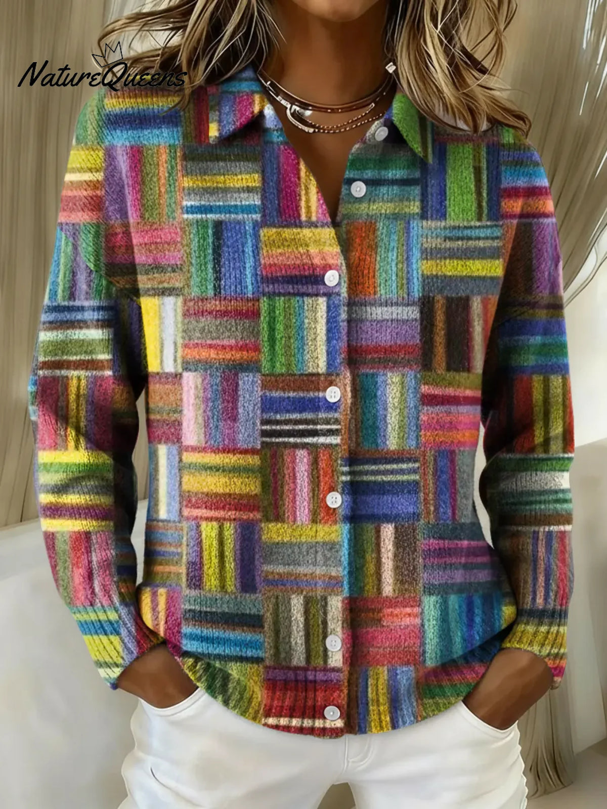 Women's Colorful Striped Retro Collared Sweater
