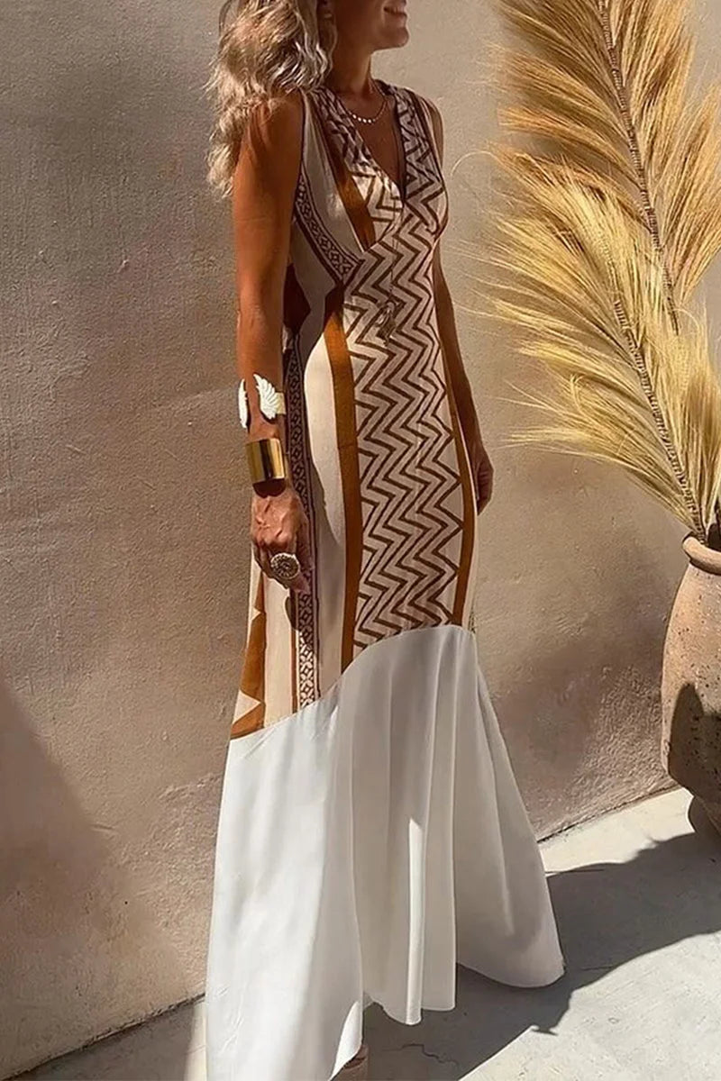 Women's Retro Pattern Art Classy Casual Cotton Linen Maxi Dress