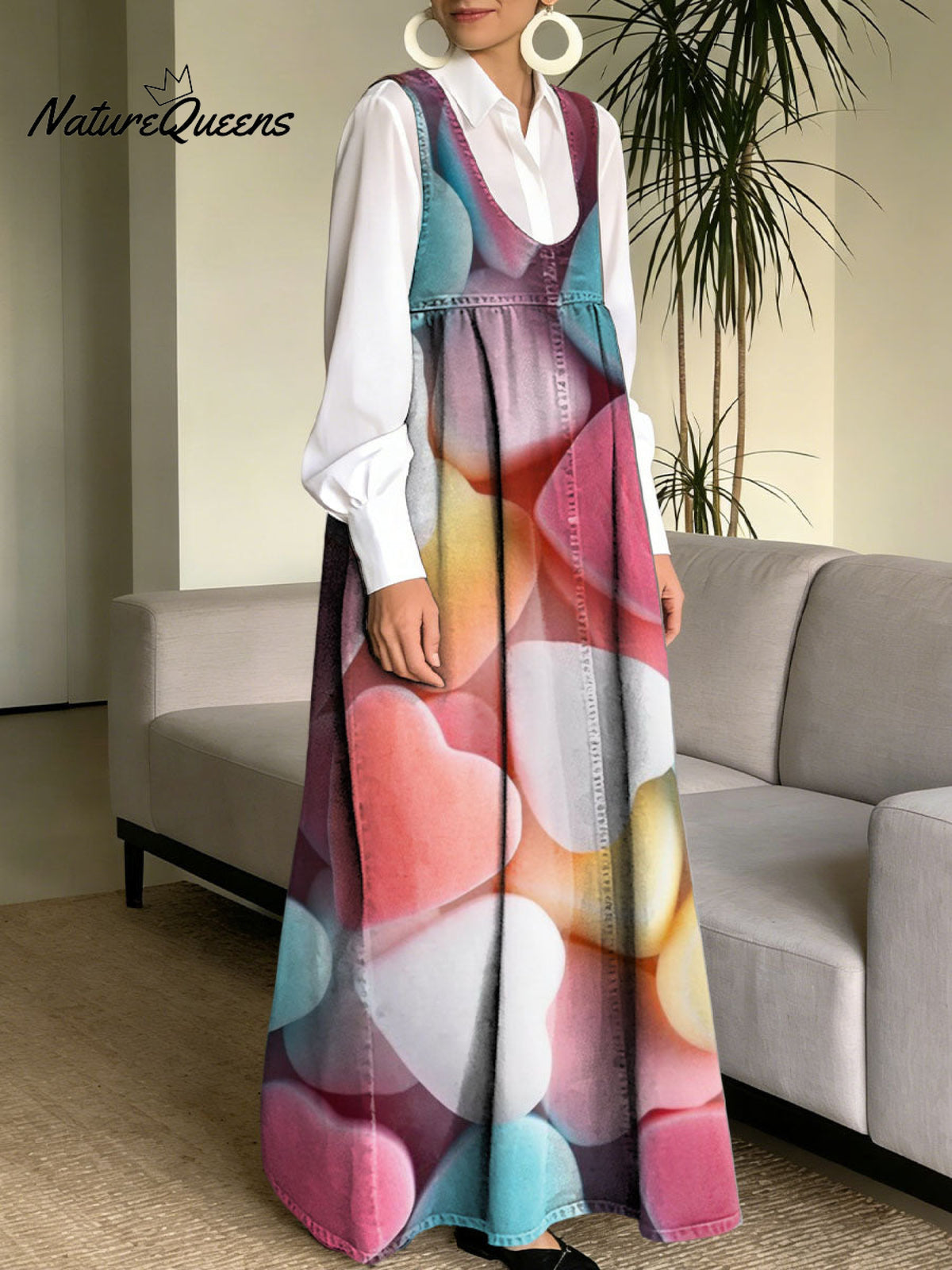 Women's Heart-shaped Candy Decoration Pattern Casual Square Collar No Sleeve Dress