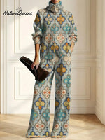 Women's Vintage Pattern Art Print Casual Cotton Knitted Suits