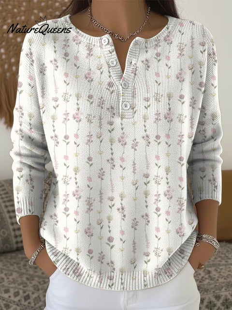 Fresh Little Flower Print Buttoned Cardigan Sweater