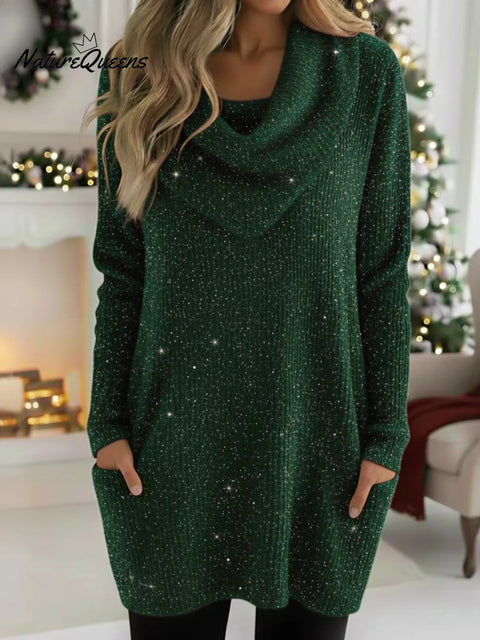 Christmas Retro Cowl Collar Shiny Knitted Sweater