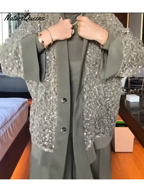 Women's Sequined Cardigan, Top And Pants Three-piece Set