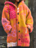 Women's Funny Cats Pattern Art Print Casual Fleece Coat