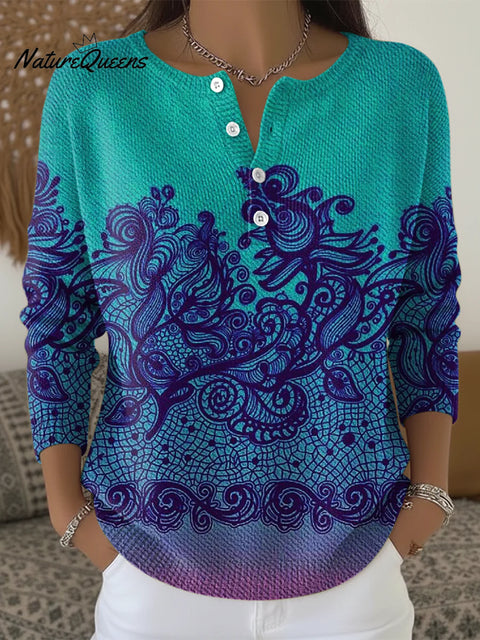 Flowers Floral Gradient Art Print Buttoned Cardigan Sweater