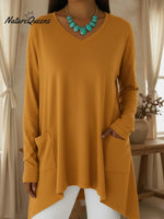 Women's Casual Loose V-neck Irregular Hem Pullover