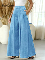 Women's Solid Color High-waisted Casual Loose Cotton Wide-leg Pants