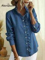 Elegant Lace-collared Denim Shirt Top