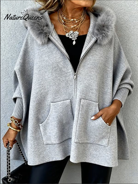 Women's Fur Collar Loose Casual Cape Coat