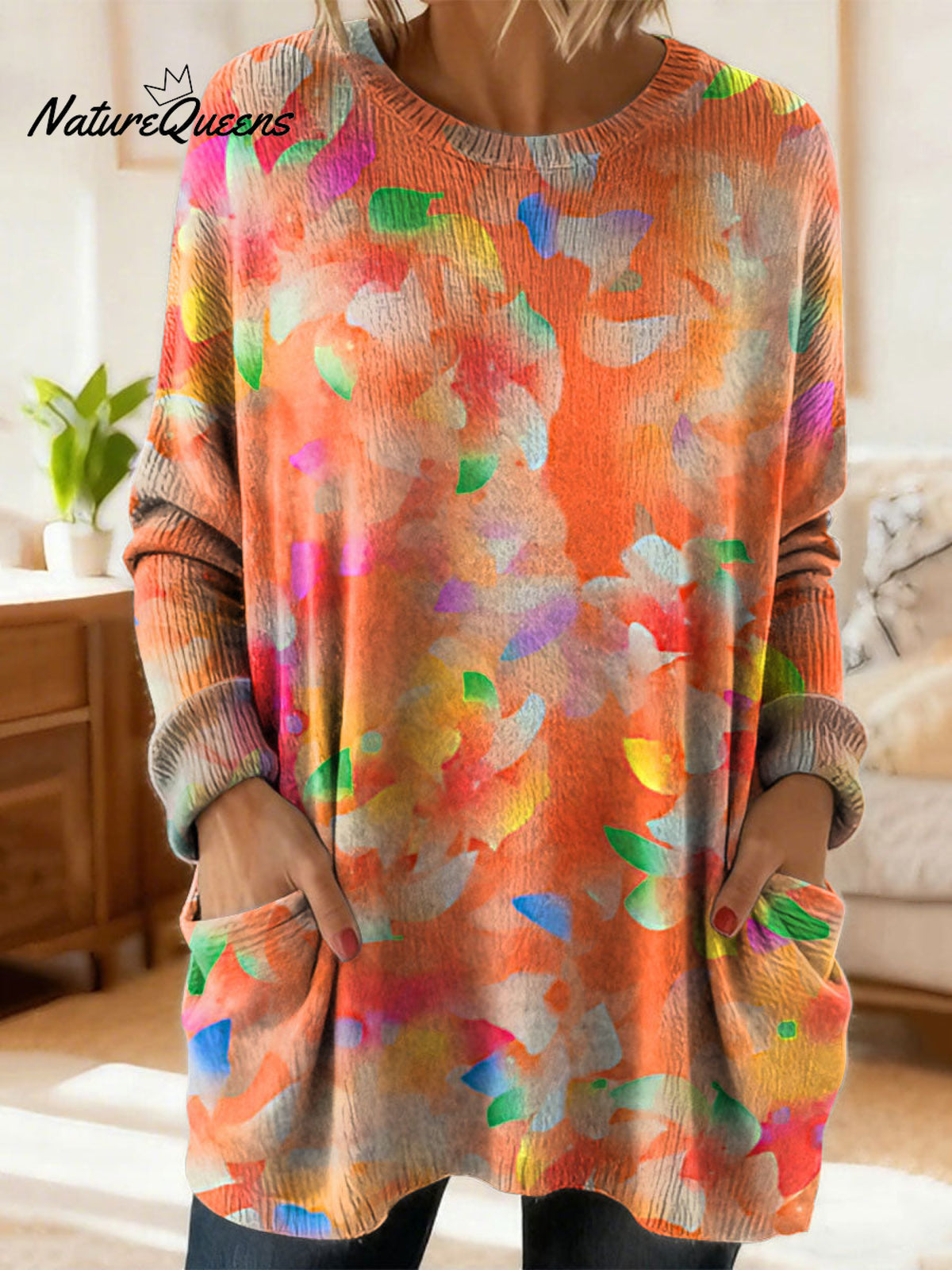 Women's Retro Floral Flower Ethnic Art Print Casual Cotton Knitted Sweater