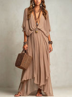 Women's Solid Color Sheer Art Casual Short Sleeve Maxi Dress