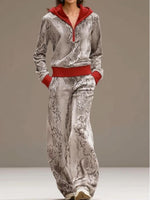 Casual Snakeskin Print Sweatshirt And Wide-leg Pants Two-piece Set