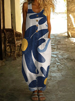 Women's Flower Print Casual Cotton Vest Jumpsuit