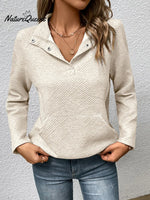 Women's Solid Color V-Neck Long Sleeve Casual Loose Sweatshirt