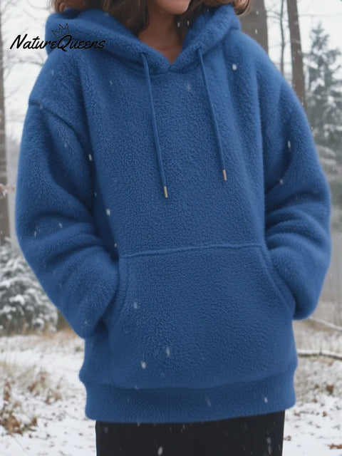 Cozy Solid Color Faux Mink Fleece Hooded Sweatshirt