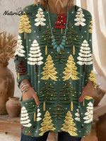 Women's Christmas Tree Pattern Art Print Casual Cotton Knitted Sweater