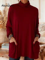 Women's Solid Color Turtleneck Long-sleeved Casual Loose Cotton Top
