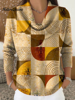 Women's Geometric Pattern Art Print Casual Cowl Neck Sweater