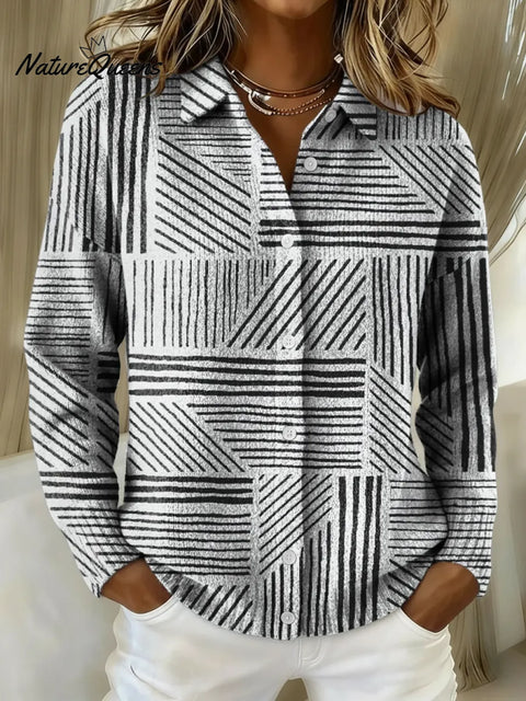 Women's Black Lines Printed Collared Sweater