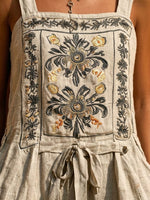 Cotton-linen Bohemian Embroidered Drawstring Jumpsuit