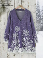 Blue Snowy Night V-neck Loose-fitting Sweater