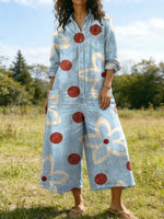 Women's Floral And Polka Dot Decorative Patterns Casual Denim Jumpsuit