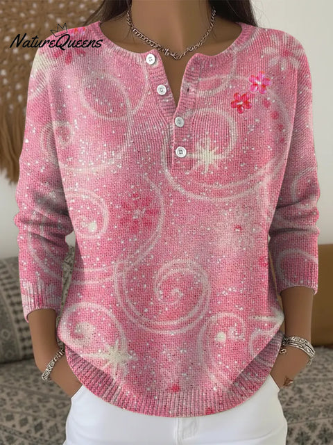 Gradient Pink Print Buttoned Cardigan Sweater