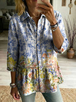 Floral Flowers Art Patterns Casual Patchwork Openwork Webbing Linen And Cotton Shirt