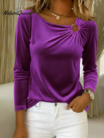 Women's Velvet Top With Decorative Metal Buckles.