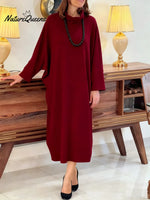 Women's Solid Color High-neck Long-sleeved Casual Loose Dress