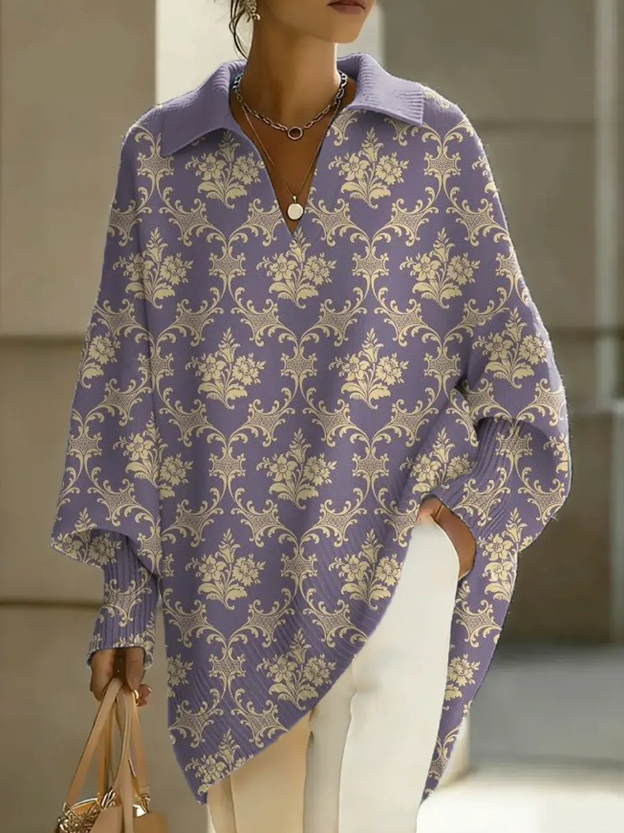 Women's Floral Art Print Casual Knit Sweater