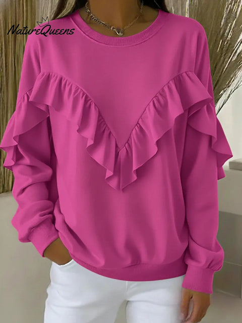 Women's Casual Comfortable Ruffled Cotton Sweatshirt