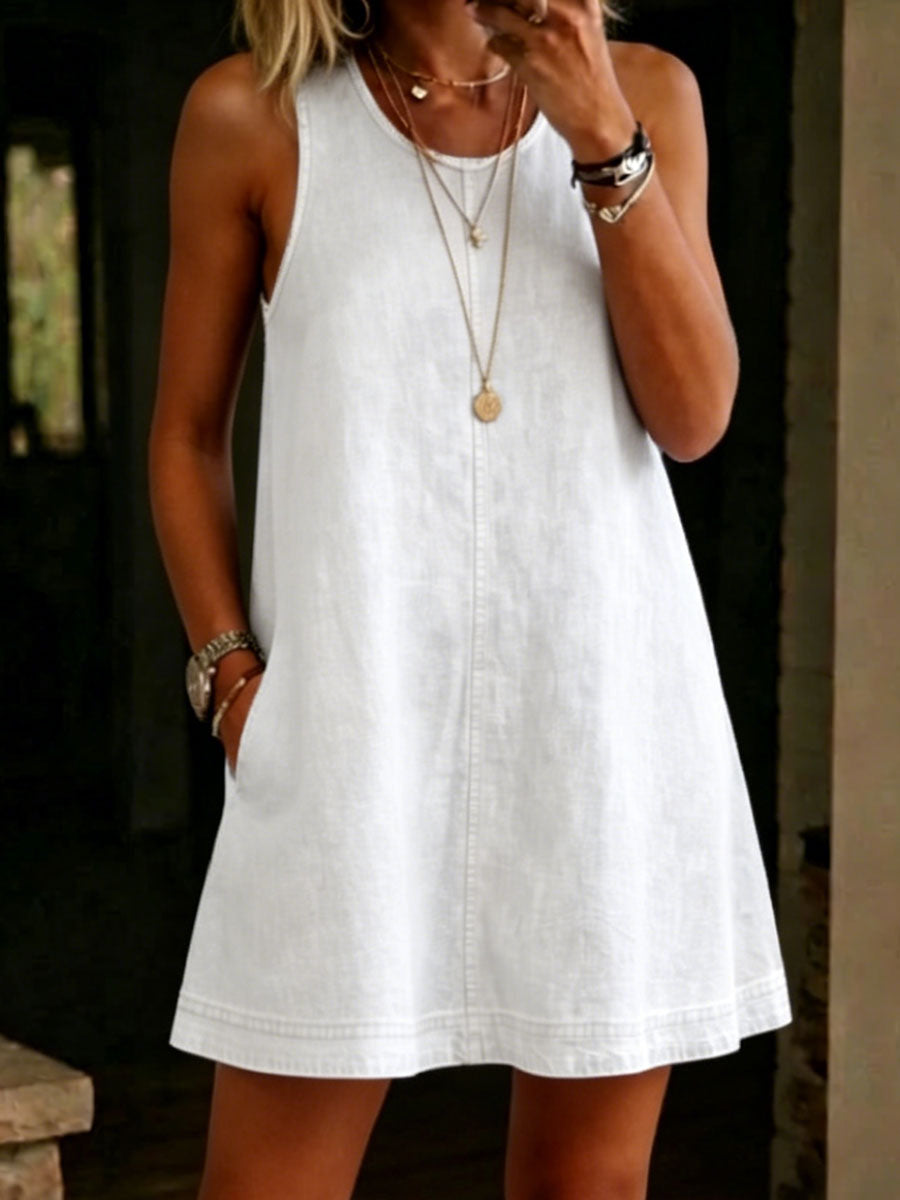 Women's Casual Loose-fitting Linen And Cotton Sleeveless Dress