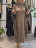 Women's Two-piece Sweater Dress And Sweater Shawl Set