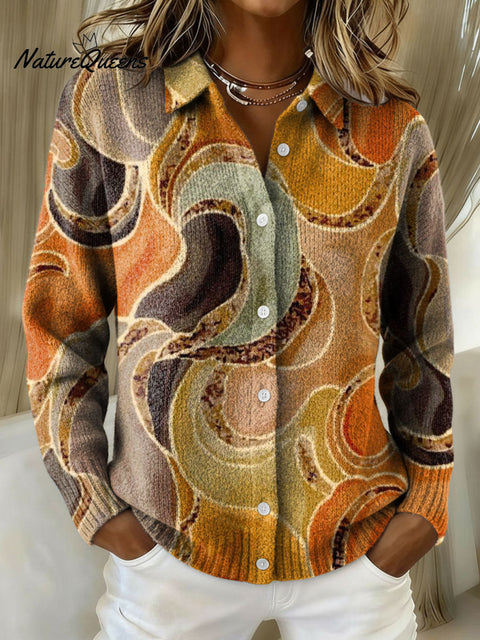 Women's Geometric Abstract Patchwork Pattern Art Print Cowl Neck Sweater