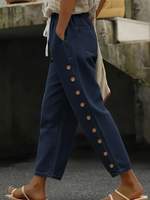 Casual Button-embellished Denim Pants