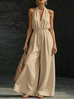 Minimalist And Elegant Halter-neck Wide-leg Linen Jumpsuit