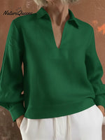 Classic Stand-up Collar Lantern Sleeve Linen Shirt Top