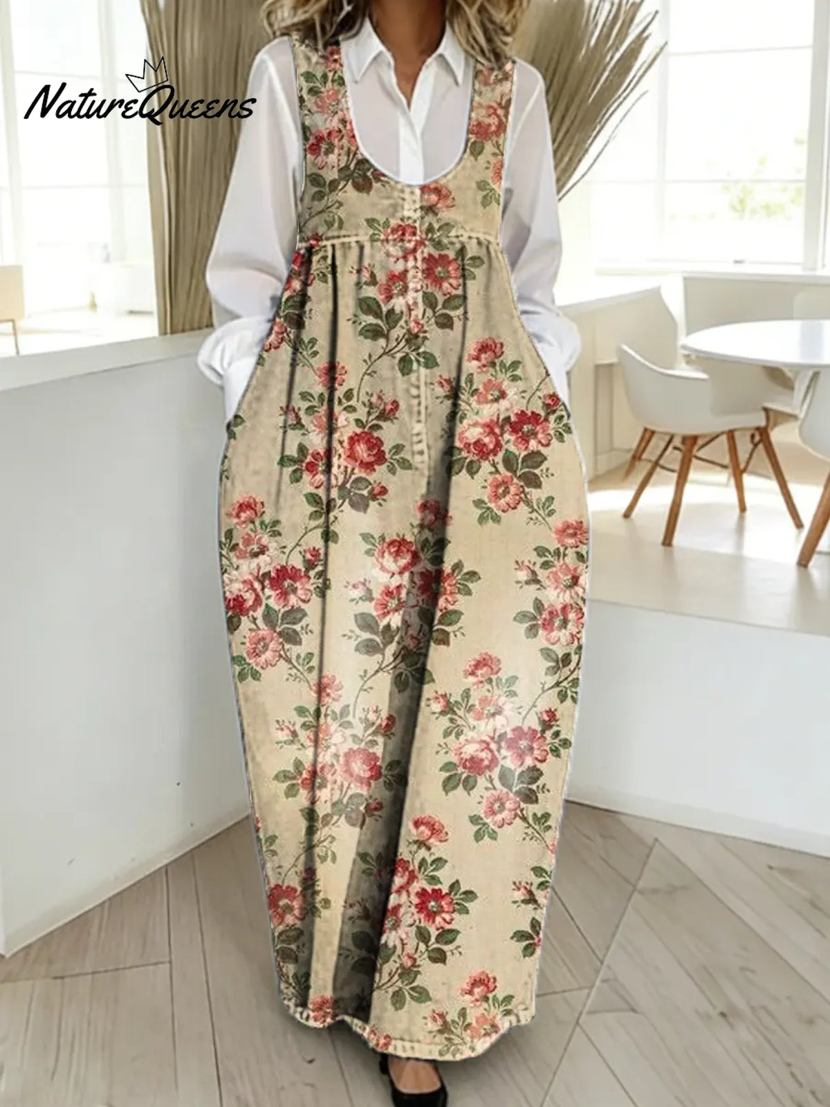 Women's Floral Pattern Art Print Casual Cotton Denim Dress