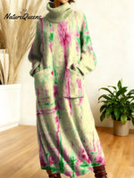 Women's Retro Color Gradient High-neck Long-sleeve Casual Loose Knit Dress