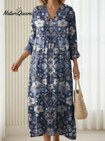 Women's Artistic Vintage Flowers Print Dress