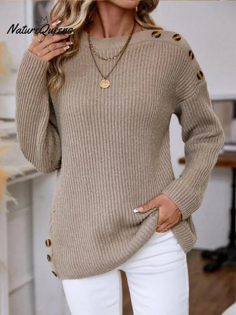 Women's Button-down Boat Neck Pullover Sweater