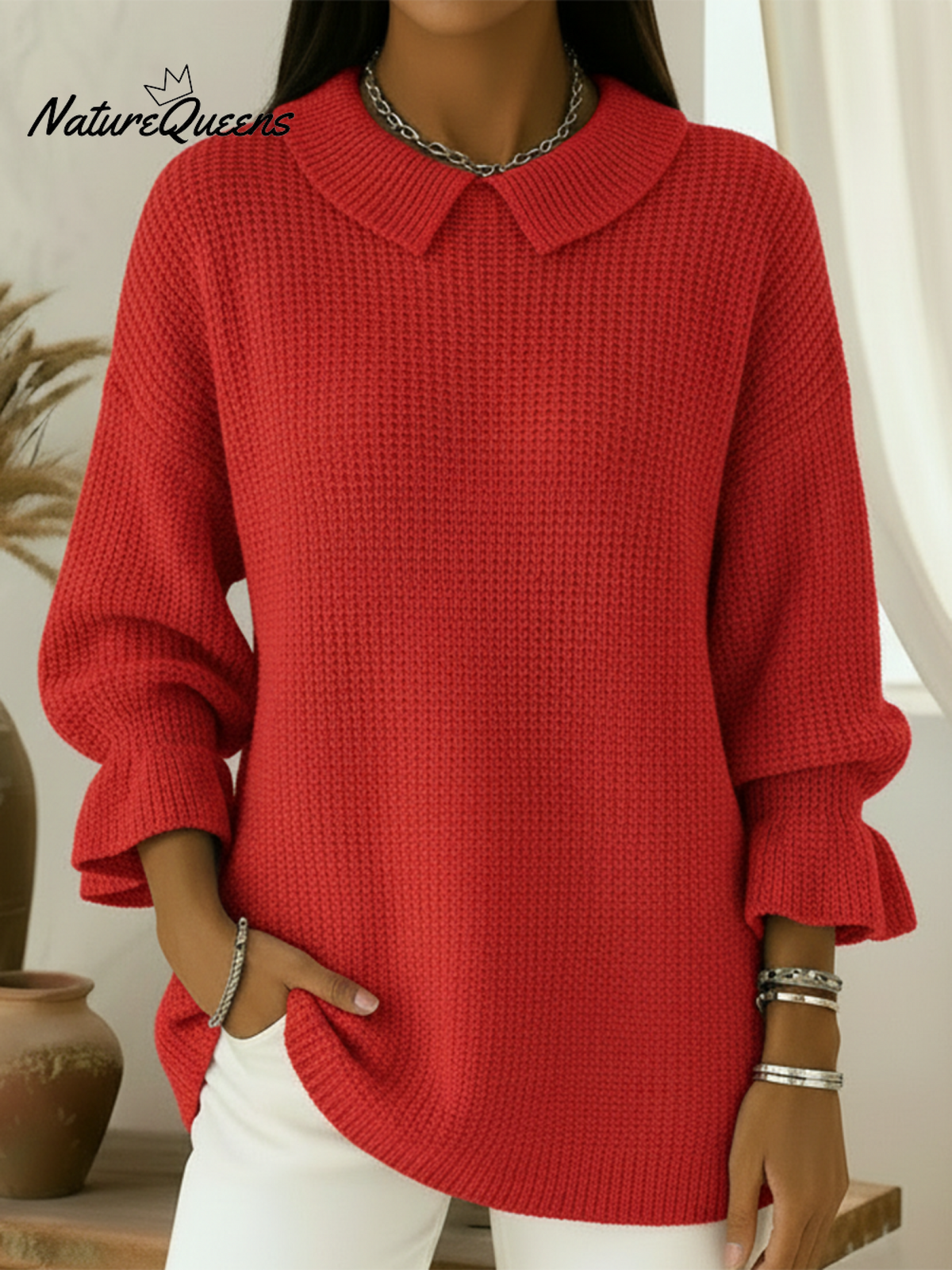 Retro Cozy Peter Pan Collar Lantern Sleeve Sweater