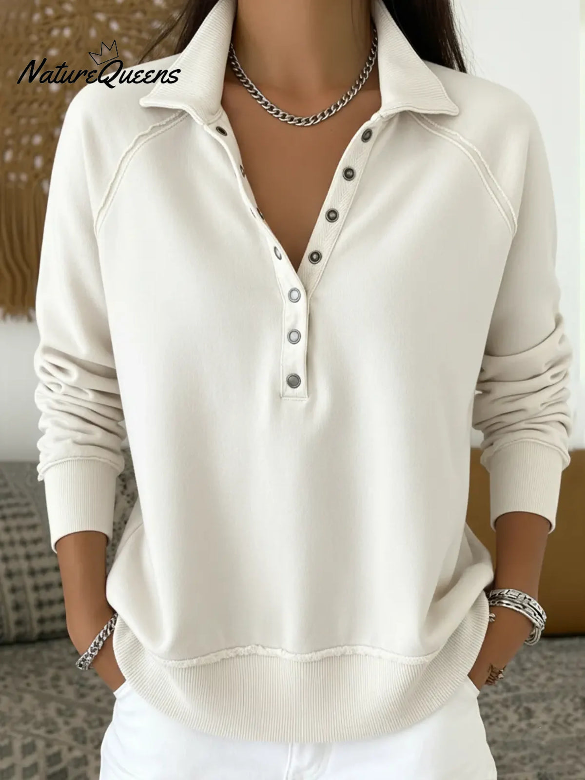 Women's Casual Solid Color Pullover Cotton Sweatshirt