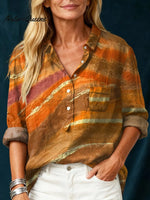 Women's Vintage AbstractArt Print Casual Cotton And Linen Shirt